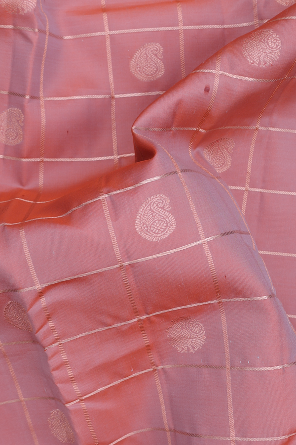 Kanchipuram Silk Saree In Dusty Rose With Checks Design