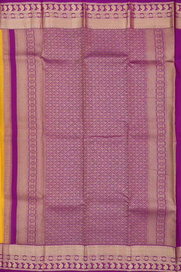 Kanchipuram Silk Saree In Yellow With Peacock Buttas