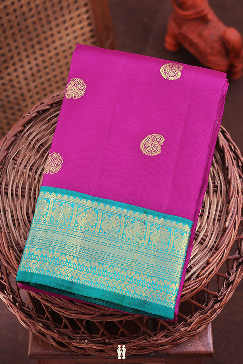 Kanchipuram Silk Saree In Purple Rose With Paisley Buttas