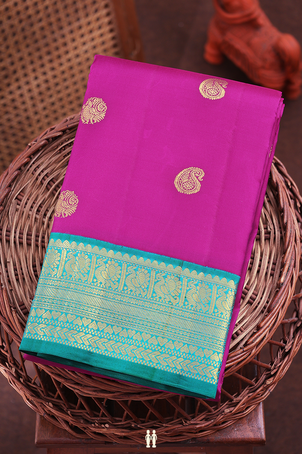 Kanchipuram Silk Saree In Purple Rose With Paisley Buttas