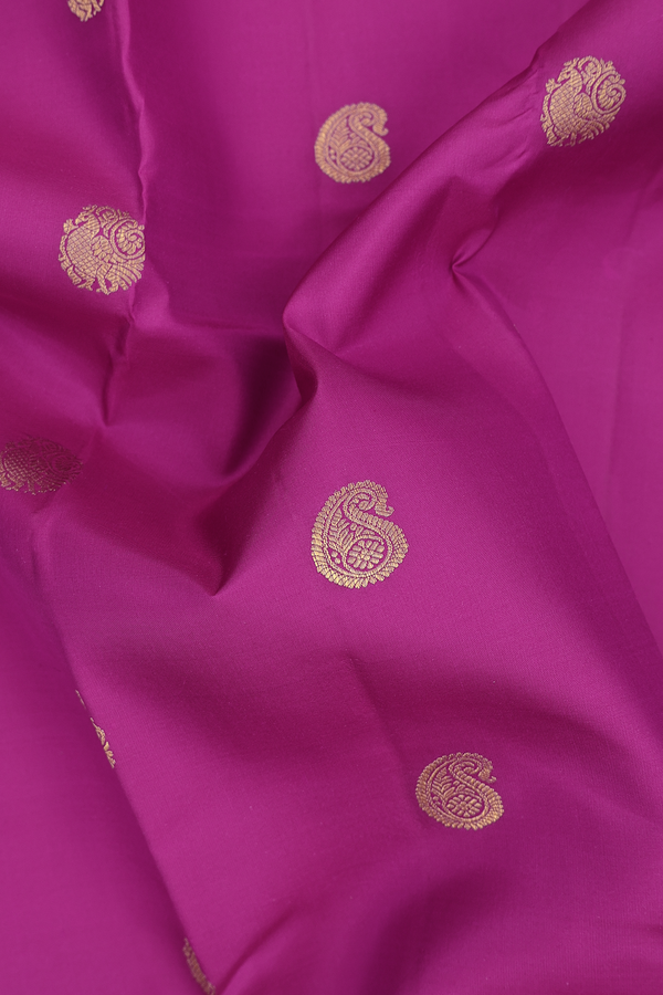 Kanchipuram Silk Saree In Purple Rose With Paisley Buttas