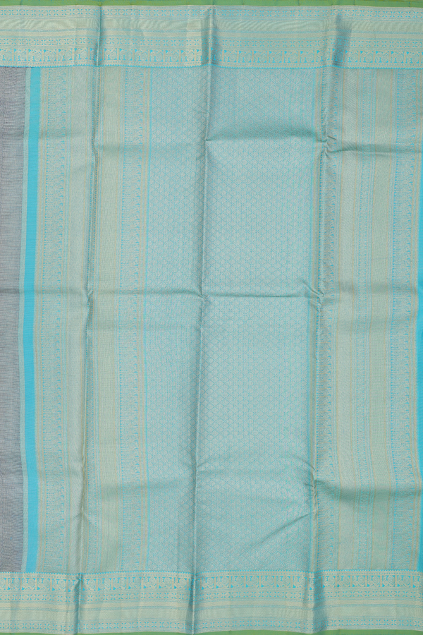 Kanchipuram Silk Saree In Blue With Stripes Along Buttas