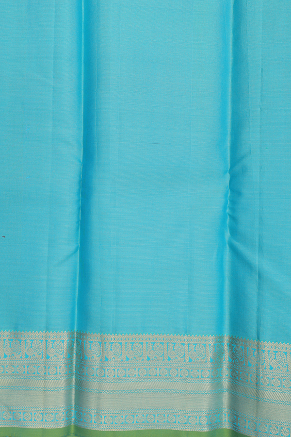 Kanchipuram Silk Saree In Blue With Stripes Along Buttas