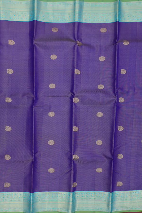 Kanchipuram Silk Saree In Blue With Stripes Along Buttas