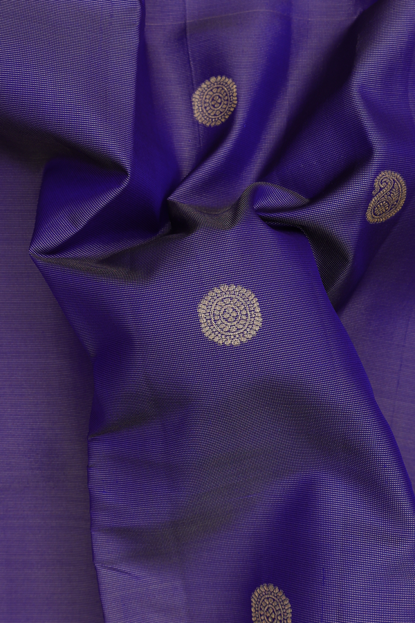 Kanchipuram Silk Saree In Blue With Stripes Along Buttas