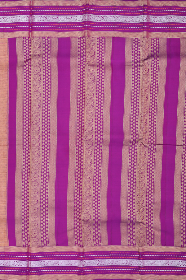 Kanchipuram Silk Saree In Saffron Yellow With Paisley Buttas