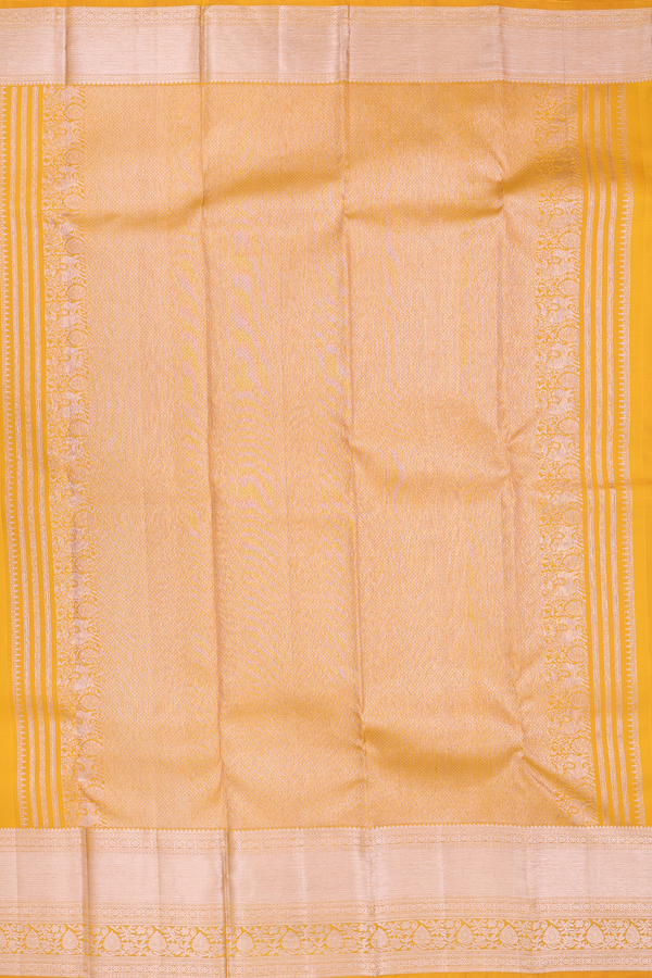 Kanchipuram Silk Saree In Saffron Yellow With Brocade Design