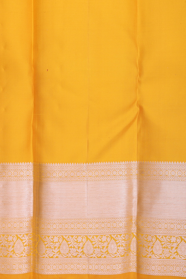 Kanchipuram Silk Saree In Saffron Yellow With Brocade Design