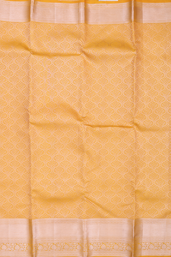 Kanchipuram Silk Saree In Saffron Yellow With Brocade Design