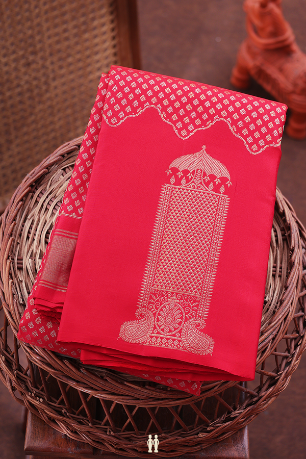 Kanchipuram Silk Saree In Scarlet Red With Brocade Design