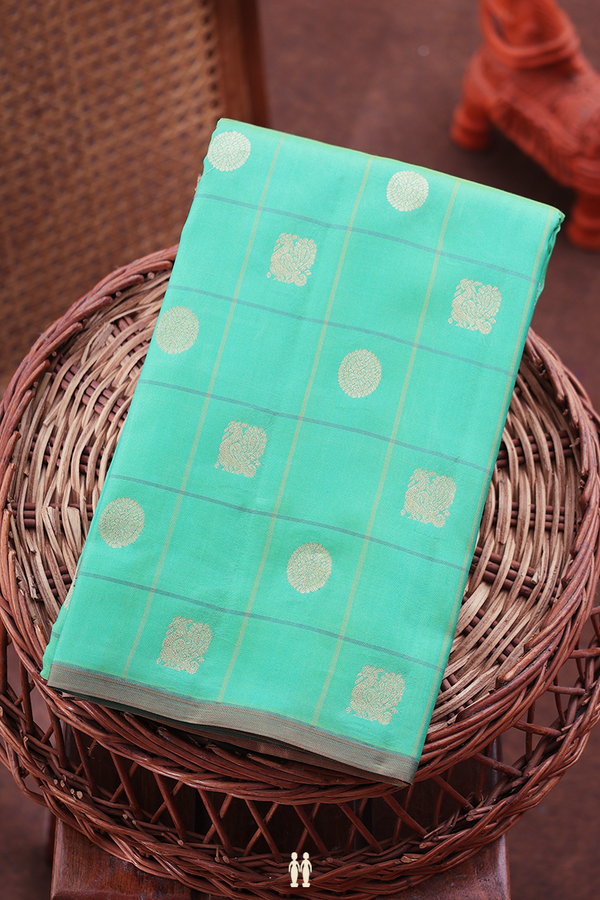 Kanchipuram Silk Saree In Seafoam Green With Checks Design