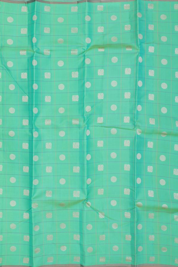 Kanchipuram Silk Saree In Seafoam Green With Checks Design