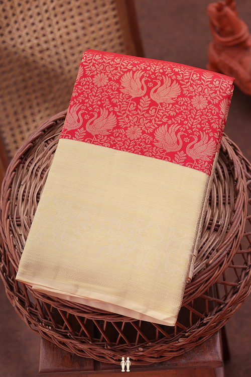 Kanchipuram Silk Saree In Red With Brocade Design