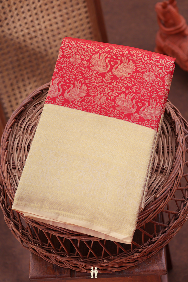 Kanchipuram Silk Saree In Red With Brocade Design