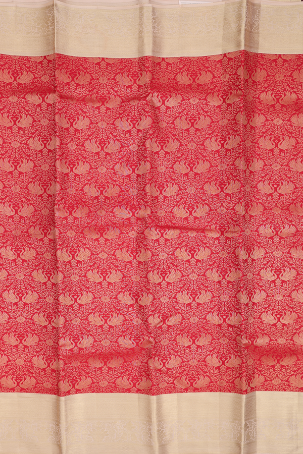 Kanchipuram Silk Saree In Red With Brocade Design