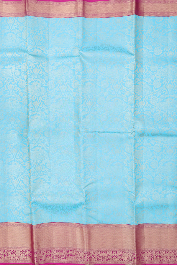 Kanchipuram Silk Saree In Sky Blue With Floral Design