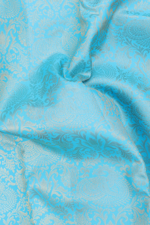 Kanchipuram Silk Saree In Sky Blue With Floral Design
