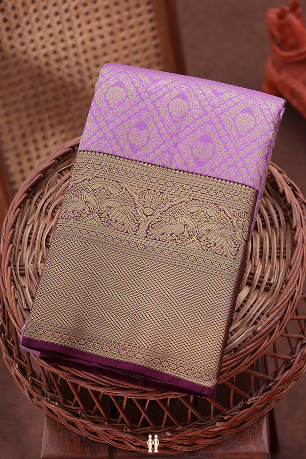 Kanchipuram Silk Saree In Dusty Purple With Peacock Design