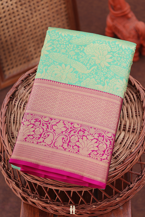 Kanchipuram Silk Saree In Green With Peacock Design