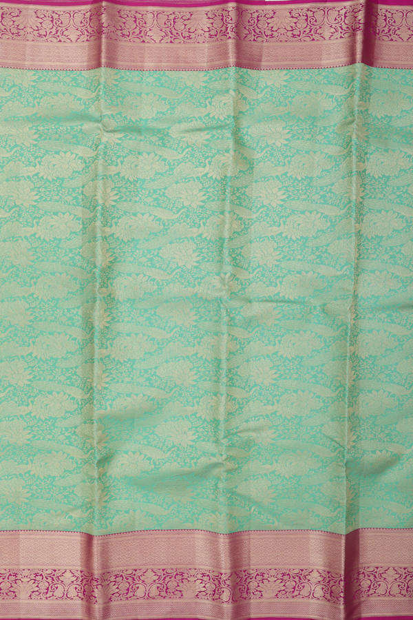 Kanchipuram Silk Saree In Green With Peacock Design