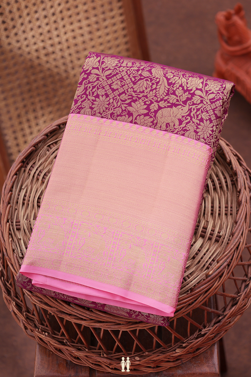 Kanchipuram Silk Saree In Purple With Vanasingaram Design