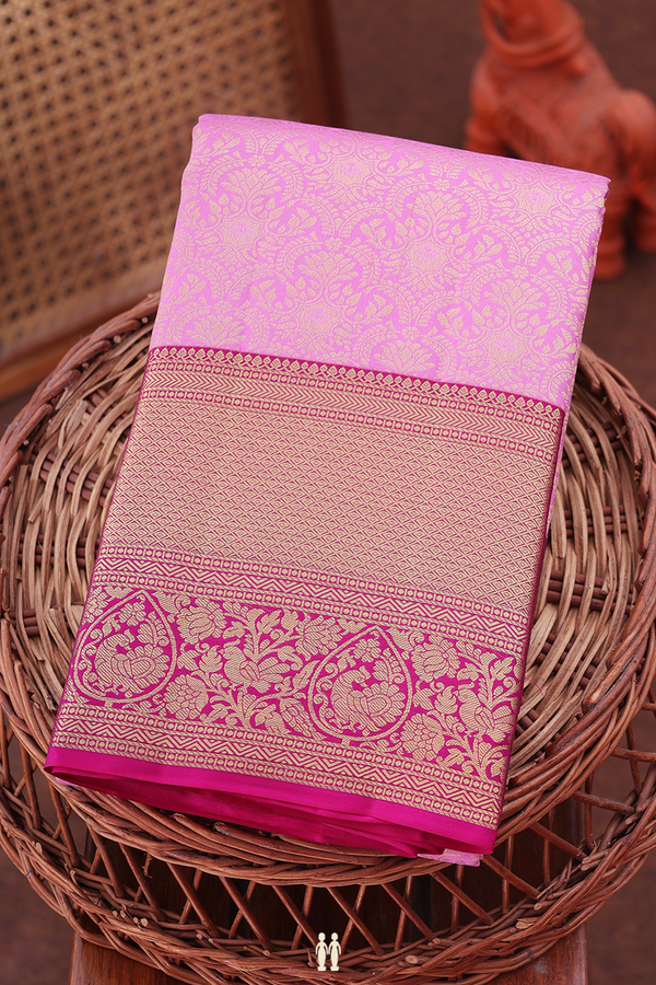 Kanchipuram Silk Saree In Pink With Brocade Design