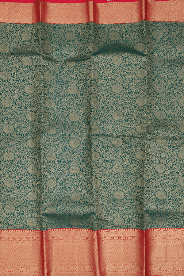 Kanchipuram Silk Saree In Green With Floral Design