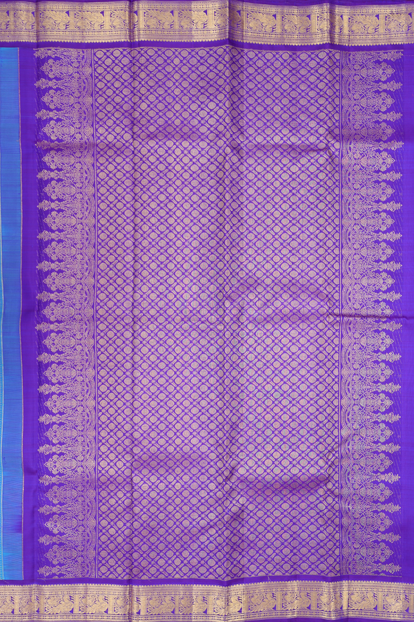Kanchipuram Silk Saree In Cerulean Blue With Checks Design