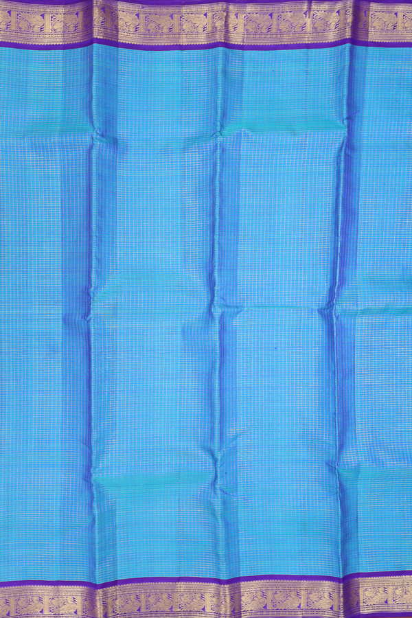 Kanchipuram Silk Saree In Cerulean Blue With Checks Design