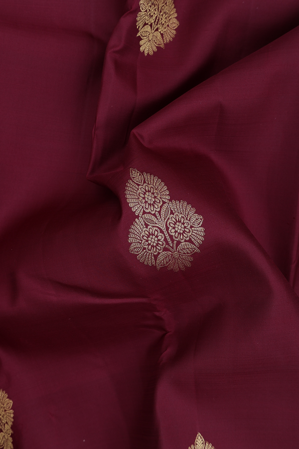 Kanchipuram Silk Saree In Coffee Brown With Floral Buttas