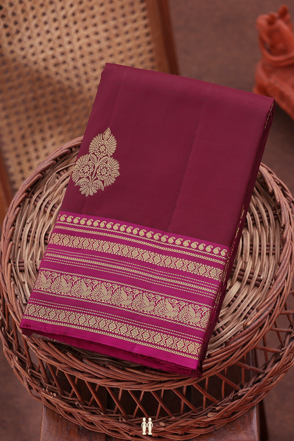Kanchipuram Silk Saree In Coffee Brown With Floral Buttas