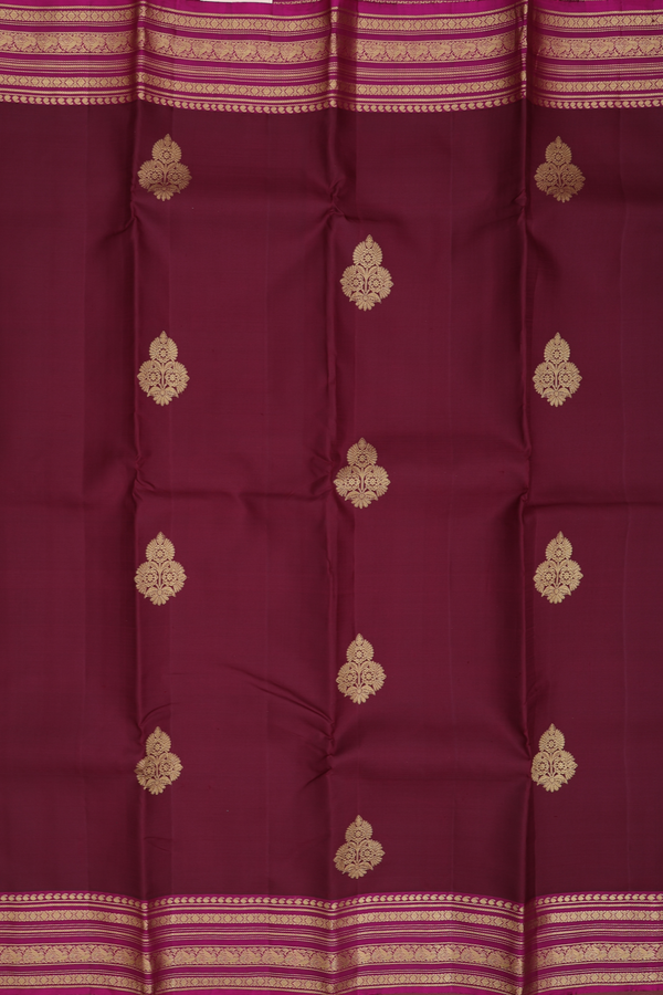 Kanchipuram Silk Saree In Coffee Brown With Floral Buttas