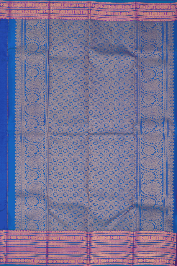 Kanchipuram Silk Saree In Royal Blue With Peacock Buttas