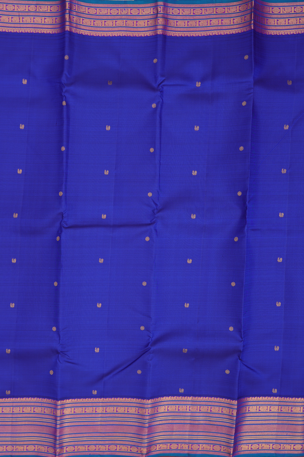 Kanchipuram Silk Saree In Royal Blue With Peacock Buttas