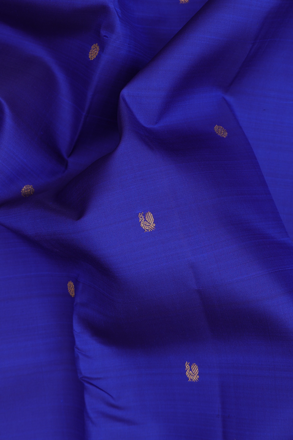 Kanchipuram Silk Saree In Royal Blue With Peacock Buttas