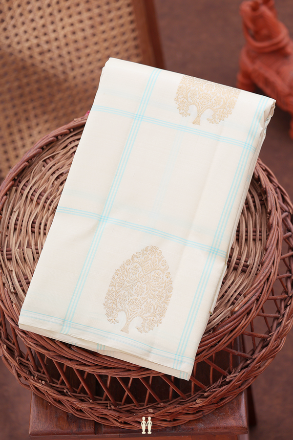 Kanchipuram Silk Saree In Off White With Checks Design