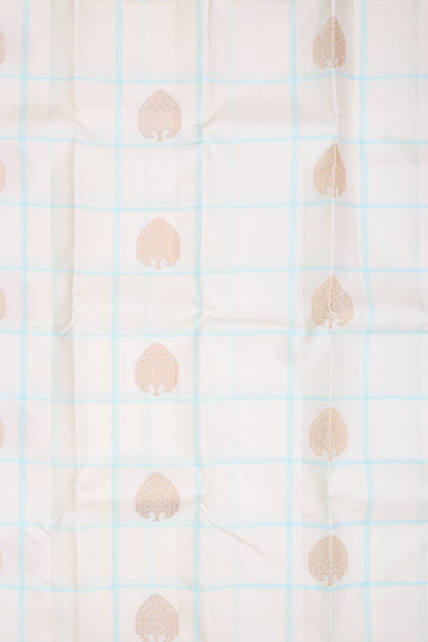 Kanchipuram Silk Saree In Off White With Checks Design