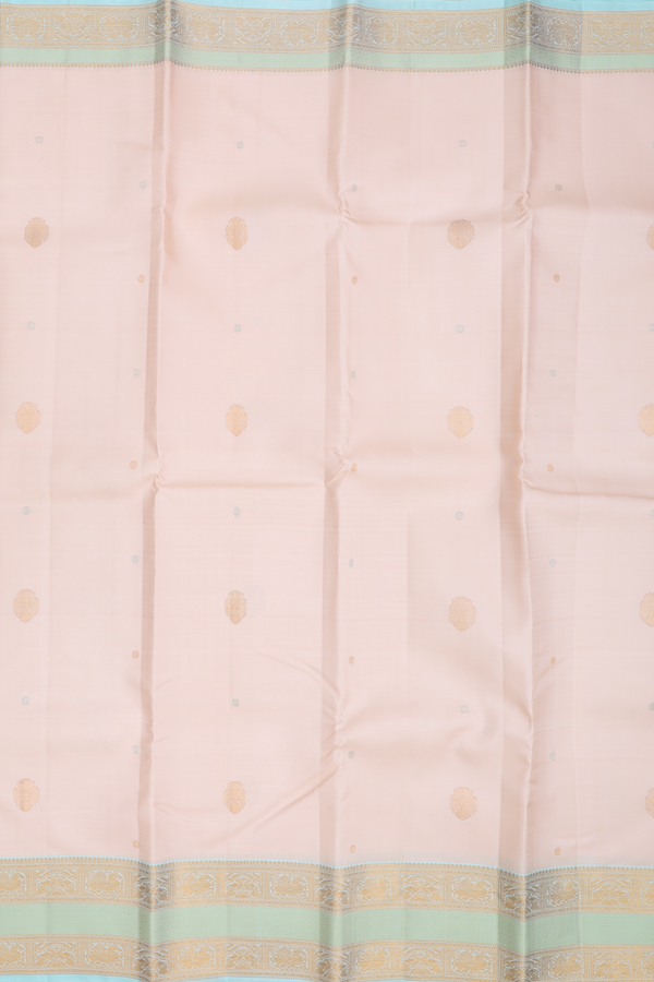 Kanchipuram Silk Saree In Cream Color Iruthalai Pakshi Buttas