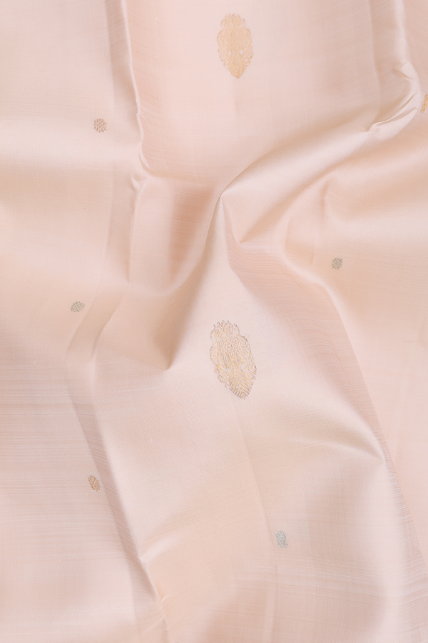 Kanchipuram Silk Saree In Cream Color Iruthalai Pakshi Buttas