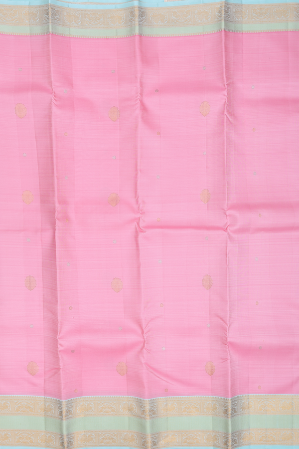 Kanchipuram Silk Saree In Pink With Iruthalai Pakshi Buttas