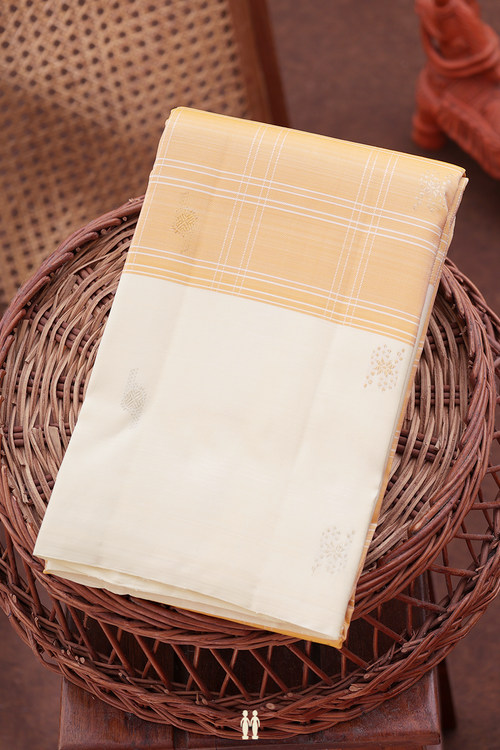 Kanchipuram Silk Saree In Yellow With Checks Design