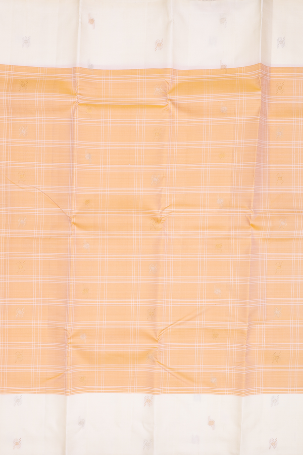 Kanchipuram Silk Saree In Yellow With Checks Design