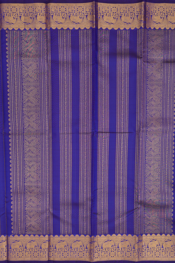 Kanchipuram Silk Saree In Royal Blue With Stripes Design