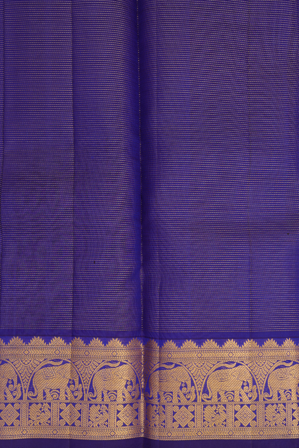 Kanchipuram Silk Saree In Royal Blue With Stripes Design