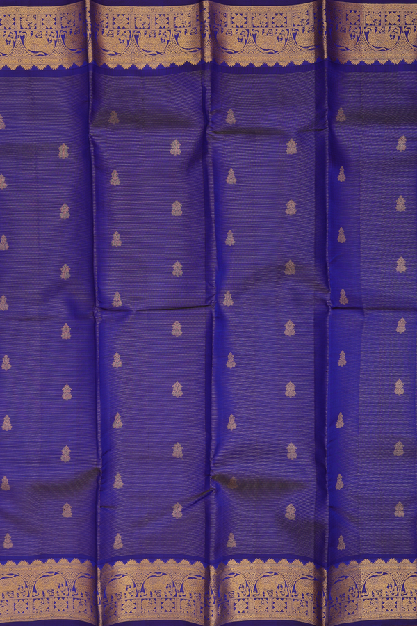 Kanchipuram Silk Saree In Royal Blue With Stripes Design
