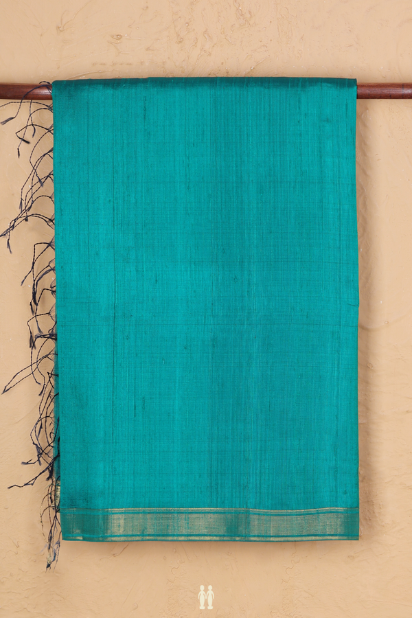 Raw Silk Saree In Plain Green With Zari Border