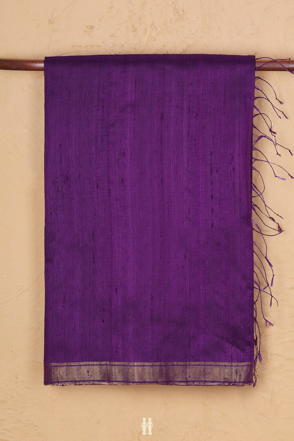 Raw Silk Saree In Plain Deep Purple With Zari Border