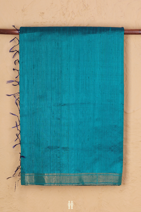 Raw Silk Saree In Plain Green With Zari Border