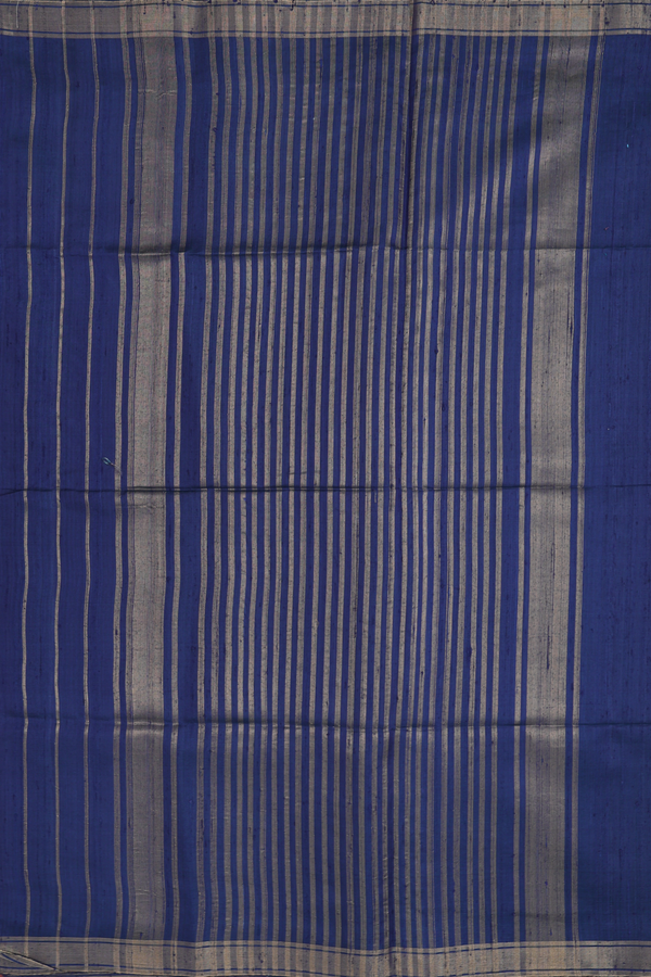 Raw Silk Saree In Plain Prussian Blue With Zari Border