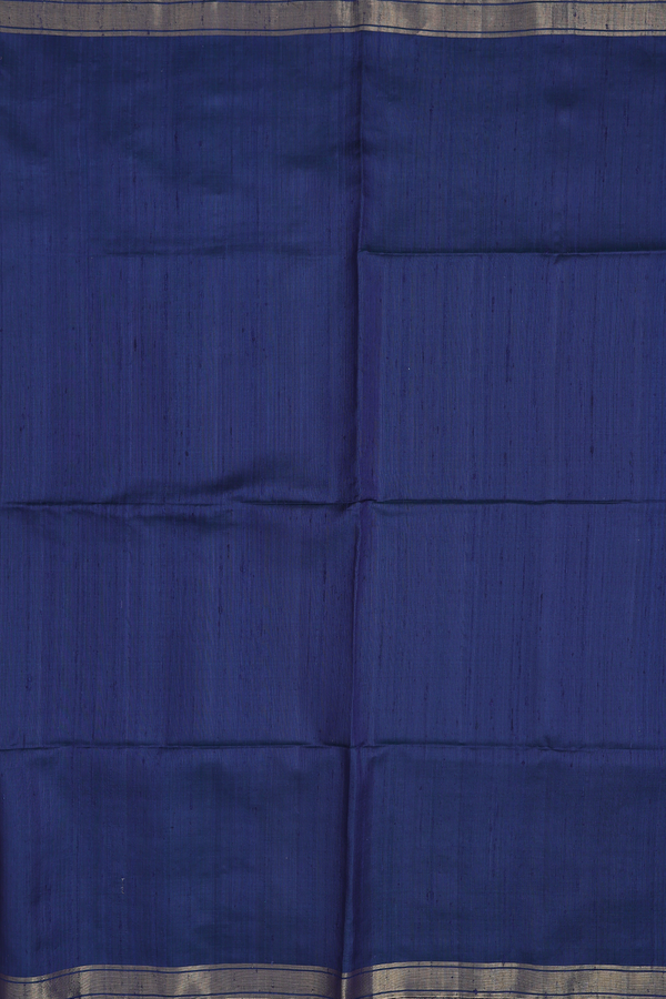 Raw Silk Saree In Plain Prussian Blue With Zari Border